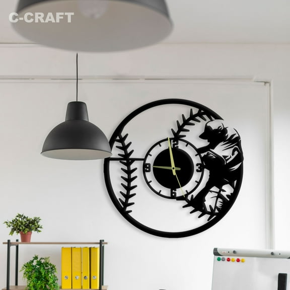 C-CRAFT Baseball Decoration Modern Wall Clock Silent 14 Inch for Living Room Wall Decor