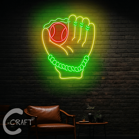 C-CRAFT Baseball Glove Neon Led Lights 25 inch for Baseball Club Decor