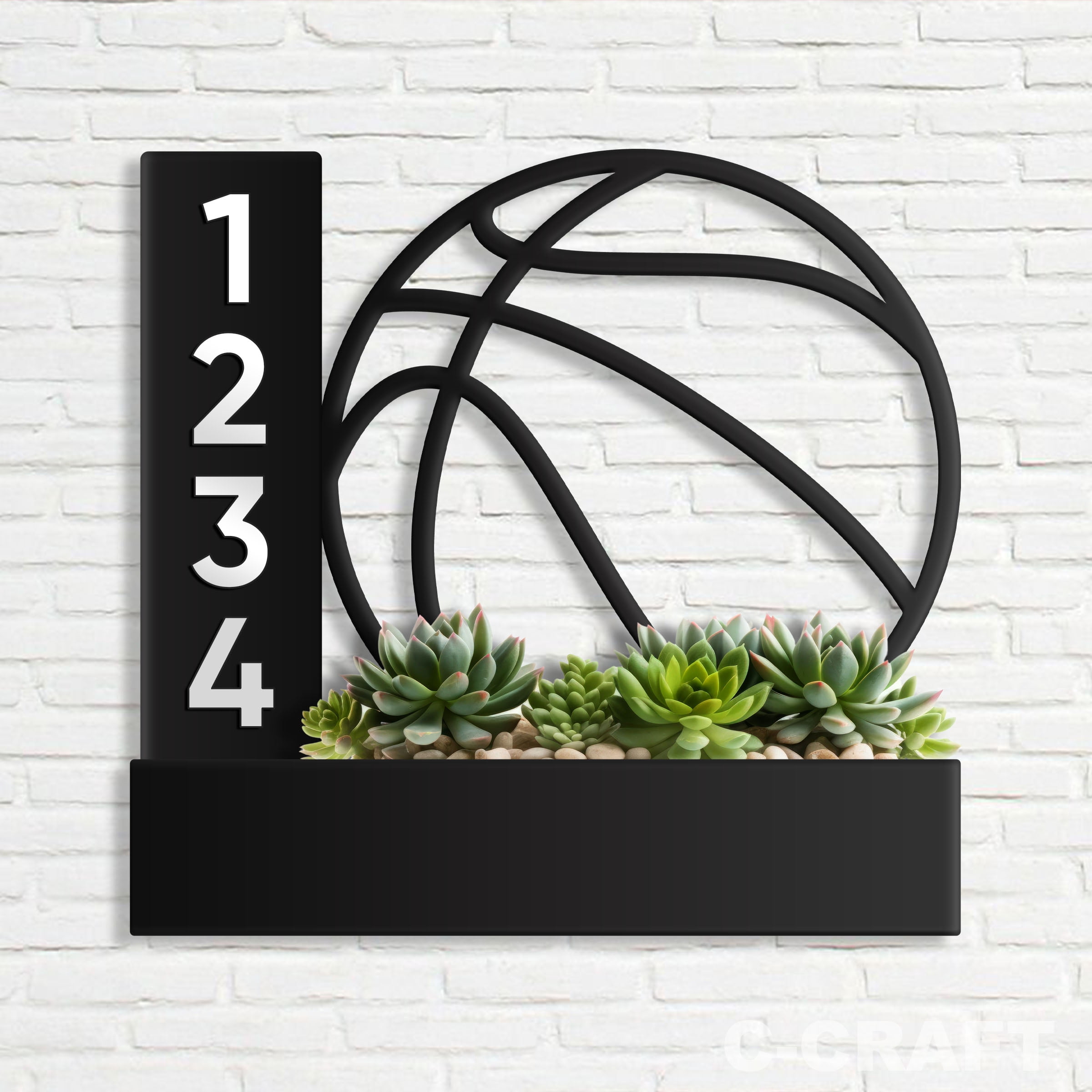 C-CRAFT Basketball 14 Inch Modern Metal Address Sign Planter Box for ...
