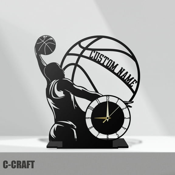 C-CRAFT Basketball Player Metal Modern Desk Clock 10 inch for Home Office Living Room Decor