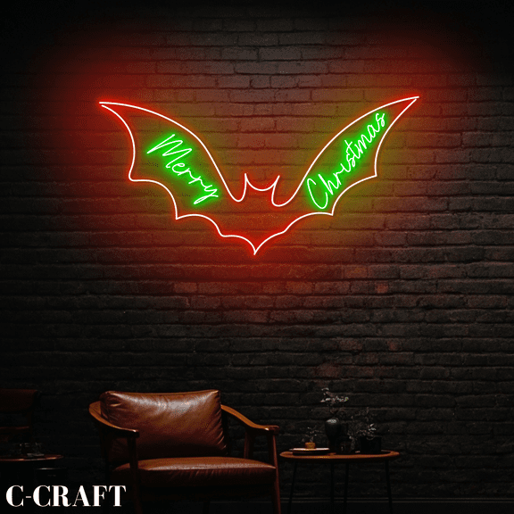 C-CRAFT Bat Merry Christmas Neon Led Light Wall Art for Christmas Party Decor