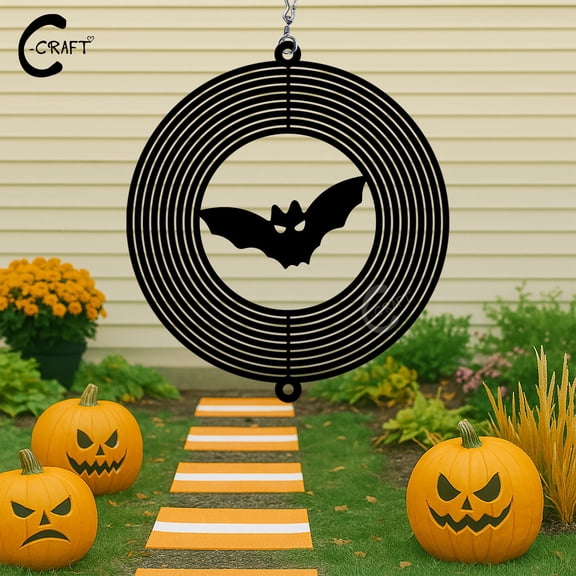 C-CRAFT Bat Metal Wind Spinner 14 Inches, Halloween Style Garden Decoration for Costume Party, Nature Lovers Gift