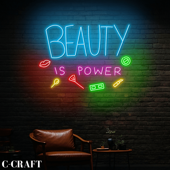 C-CRAFT Beauty Is Power Neon Led Light Wall Art for Beauty Aesthetic Spa Salon Decor