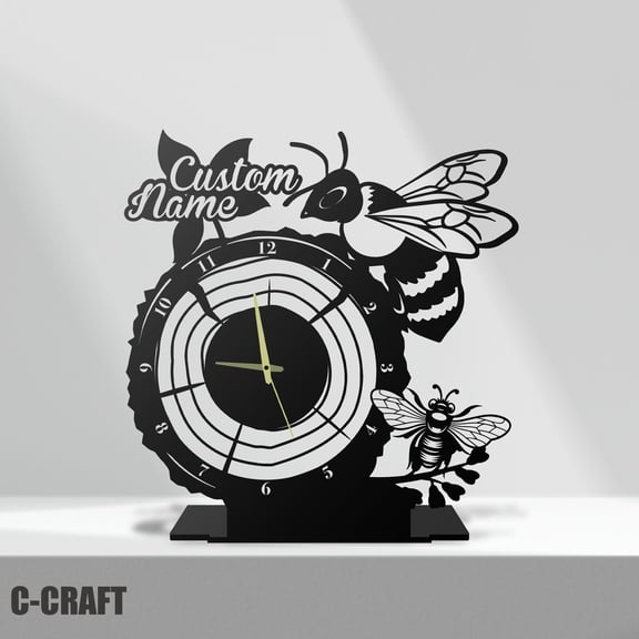 C-CRAFT Bee Metal Modern Desk Clock 10 inch for Home Office Living Room Bedroom Decor