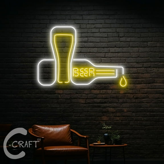 C-CRAFT Beer Glass Bottle Neon Sign LED Light 20 inch for Beer Club Bar Pub Wall Art Decor