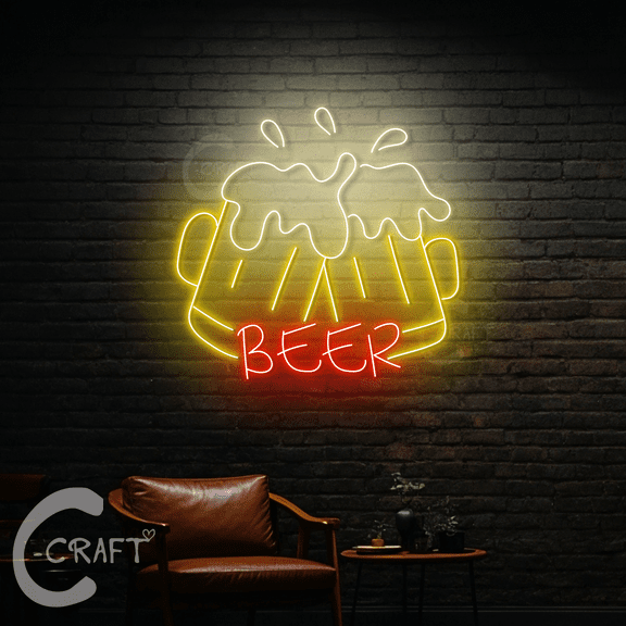 C-CRAFT Beer Neon Sign Led Light Up 30 inch for Bar Pub Wall Art Decor