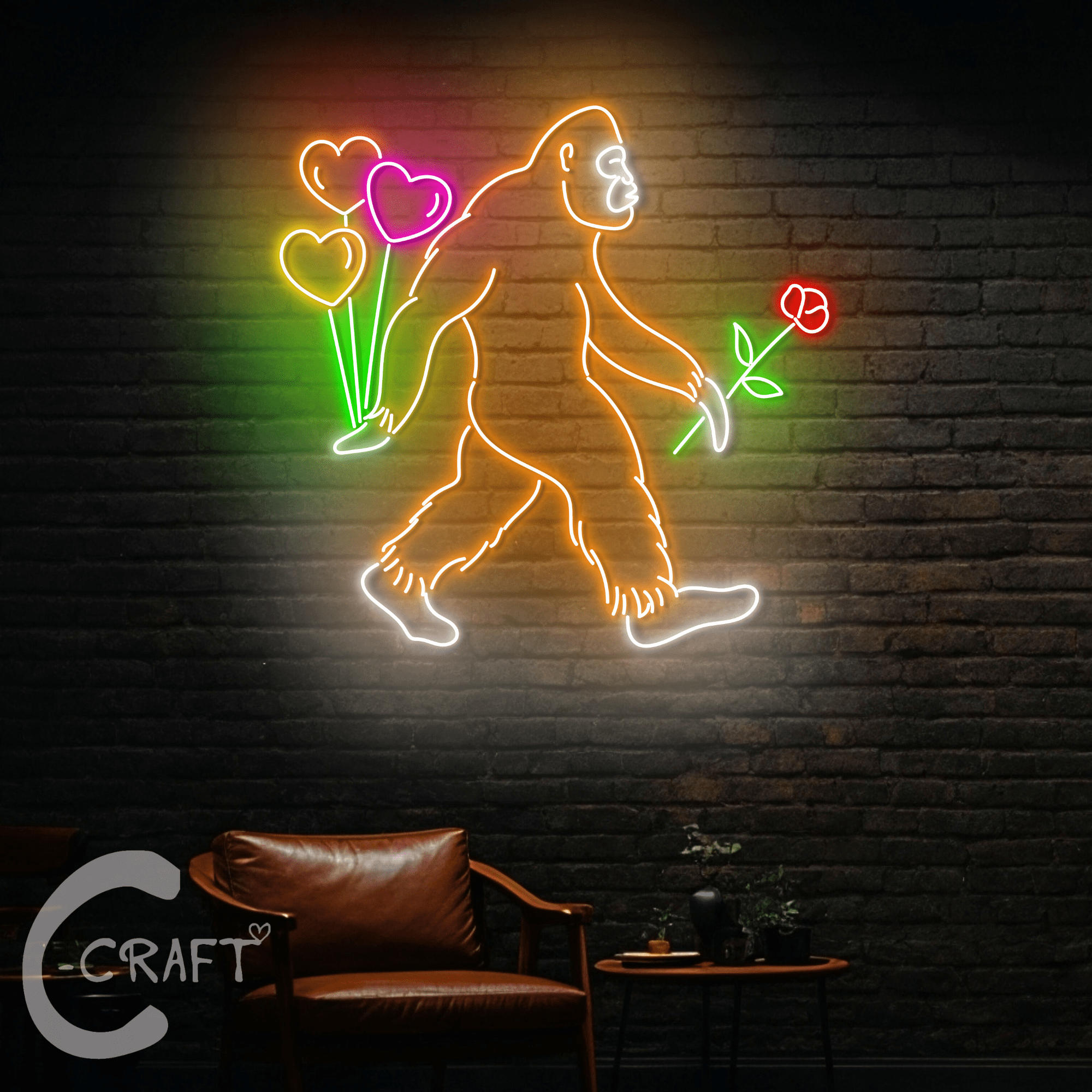 C-CRAFT Big Foot Rose Flower Neon Led Light Up 40 inch for Valentine's ...