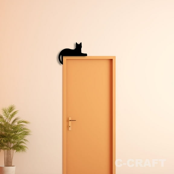 C-CRAFT Black Cat Metal Decorative Door Corner 8 inch For Home & Office Decor