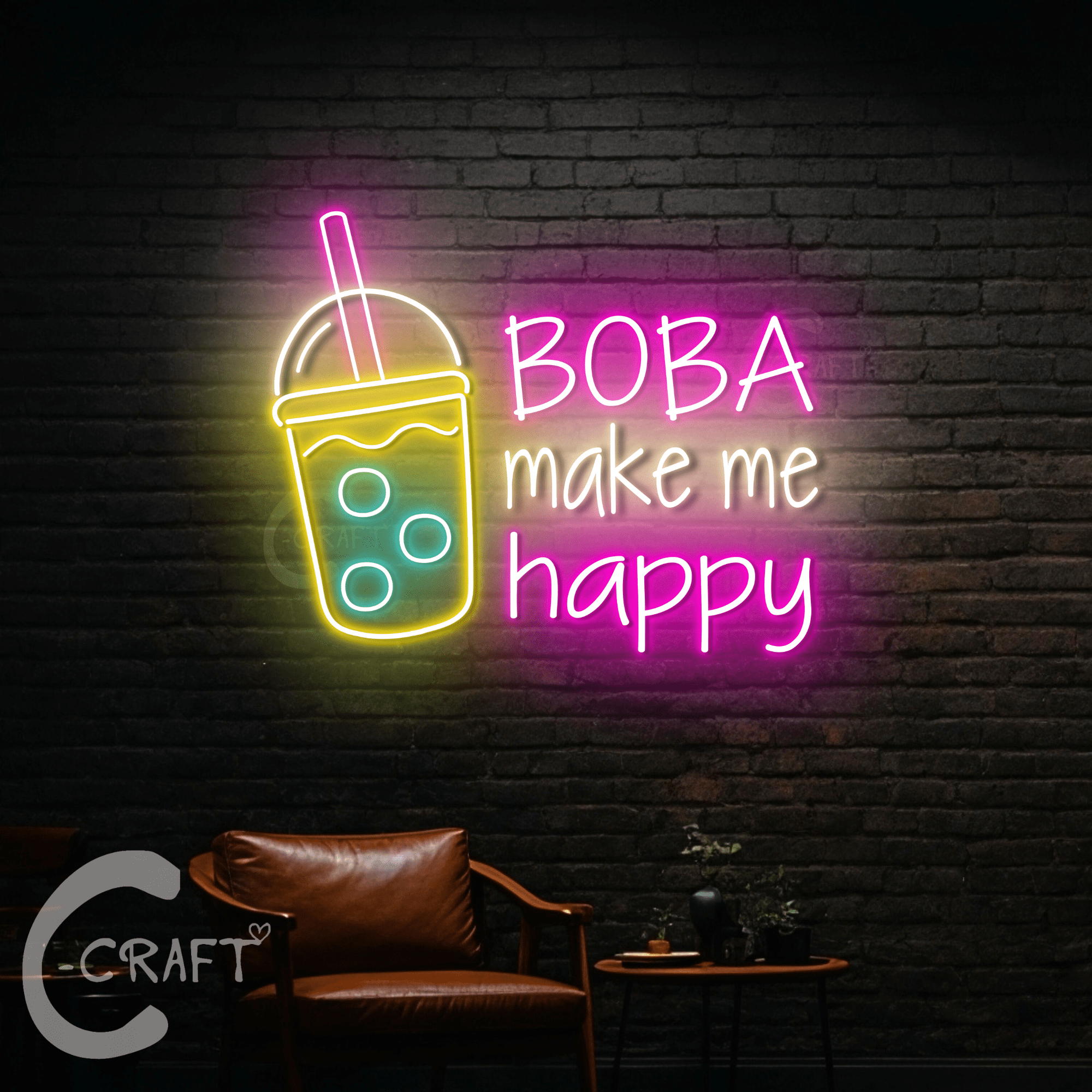 C-CRAFT Boba Make Me Happy Neon Light Led Sign 40 inch for Boba Tea ...