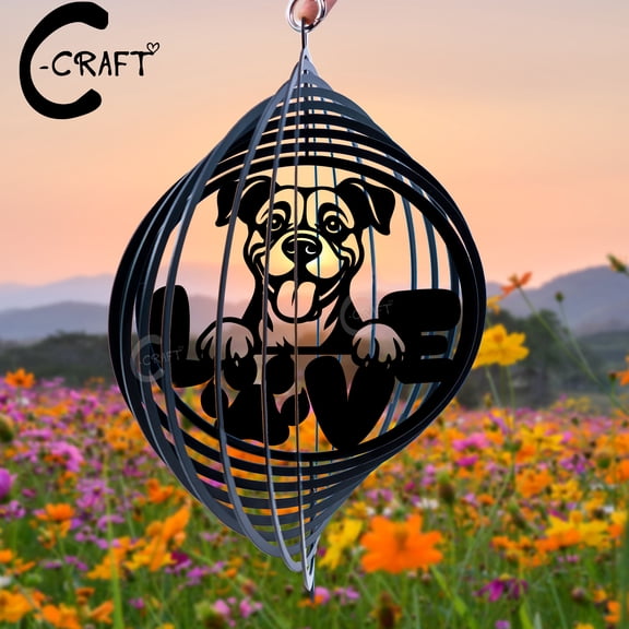 C-CRAFT Boxer Dog Metal Wind Spinner 8 Inches, Outdoor Garden Hanging Decor, Gift for Dog Lovers