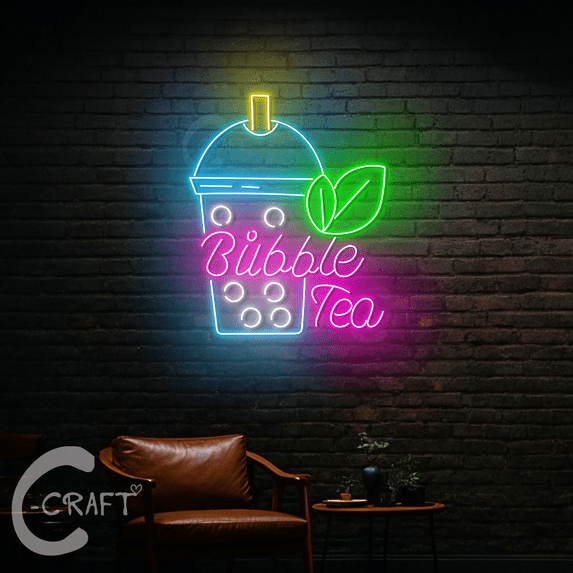 C-CRAFT Bubble Tea Neon Sign Led Light Up 33 inch for Bubble Tea Shop Wall Art Decor