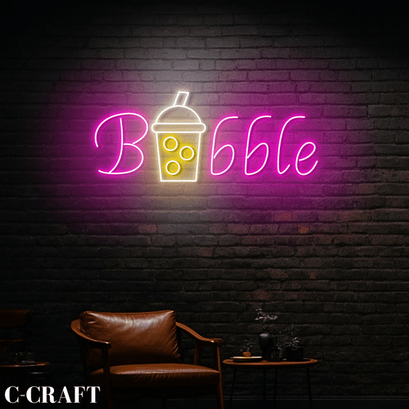 C-CRAFT Bubble Wall Art Led Light Neon Sign For Bubble Boba Milk Tea Shop Decor
