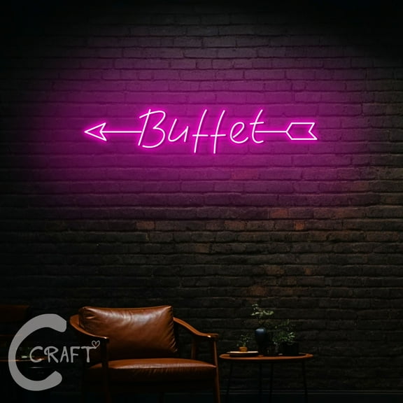 C-CRAFT Buffet Arrow Neon Sign LED Light 27 inch for Buffet Restaurant Wall Art Decor