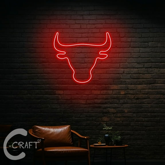 C-CRAFT Bull Neon Led Light Up 18 inch for Rodeo Home Bar Pub Wall Decor