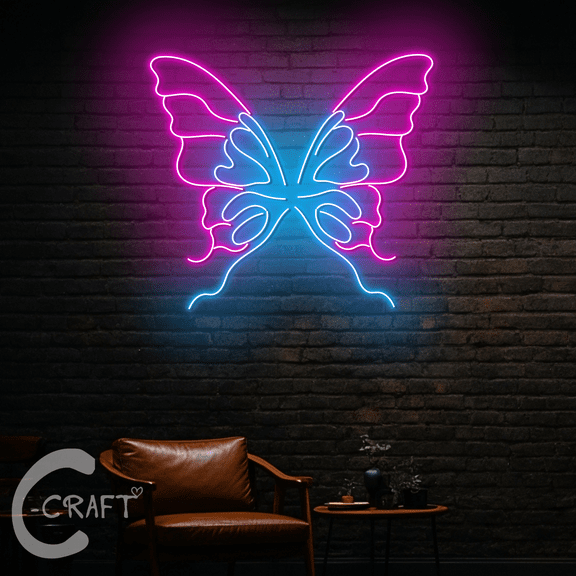 C-CRAFT Butterfly Wings Neon Sign LED Light 30 inch for Home Bar Decor