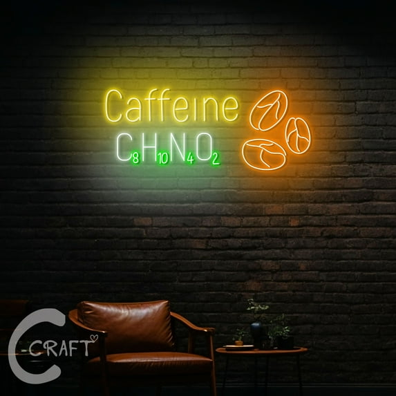 C-CRAFT Caffeine Chemical Formula Neon Led Light Up 33 inch for Coffee Shop Wall Decor