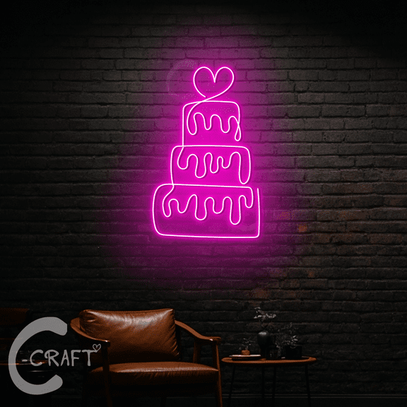 C-CRAFT Cake Neon Sign Led Light Up 23 inch for Cake Store Wall Art Decor