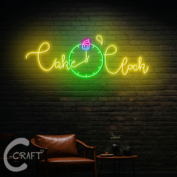 C-CRAFT Cake O'Clock Neon Led Light Up 23 inch for Cake Bakery Shop Wall Decor
