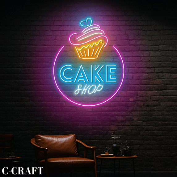 C-CRAFT Cake Shop Neon Led Light Wall Art for Open Bakery Shop Decor