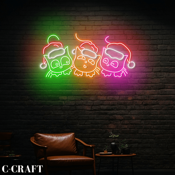 C-CRAFT Cats Kittens Christmas Wall Art Led Light Neon Sign For Cat Shop Decor