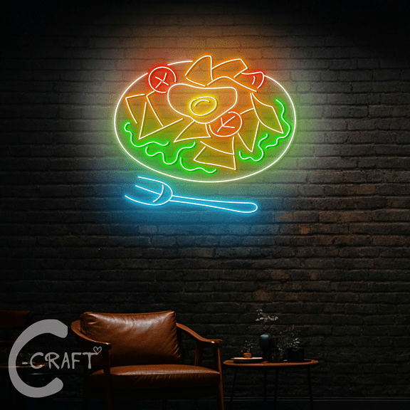 C-CRAFT Chilaquiles Plate Neon Led Light Up 23 inch for Chilaquiles Restaurant Mexican Decor