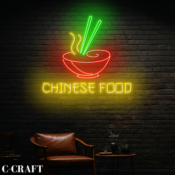 C-CRAFT Chinese Food Neon Led Light Wall Art for Chinese Restaurant & Diner Decor