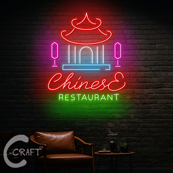 C-CRAFT Chinese Restaurant Neon Sign LED Light 30 inch for Chinese Food Shop Decor