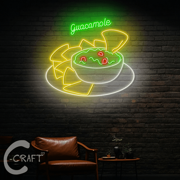 C-CRAFT Chips & Guacamole Neon Led Light for Mexican Guacamole Restaurant Wall Art Decor