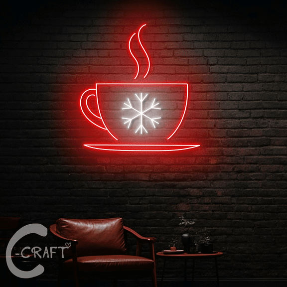 C-CRAFT Christmas Coffee Mug Neon Led Light Up 20 inch for Coffee Shop Decor