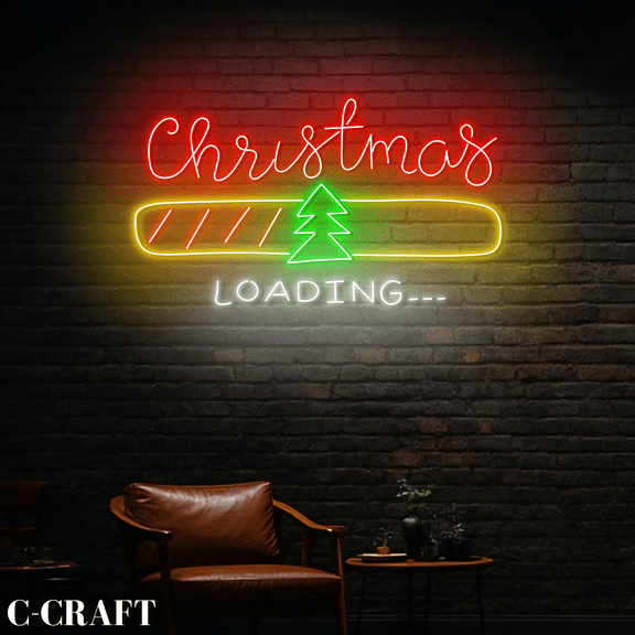C-CRAFT Christmas Is Loading Neon Led Light Sign Wall Art for Christmas Holiday Decor