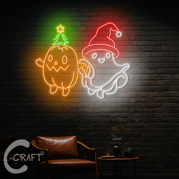 C-CRAFT Christmas Pumpkin Ghost Neon Led Light Up 35 inch for Home Living Room Bedroom Decor