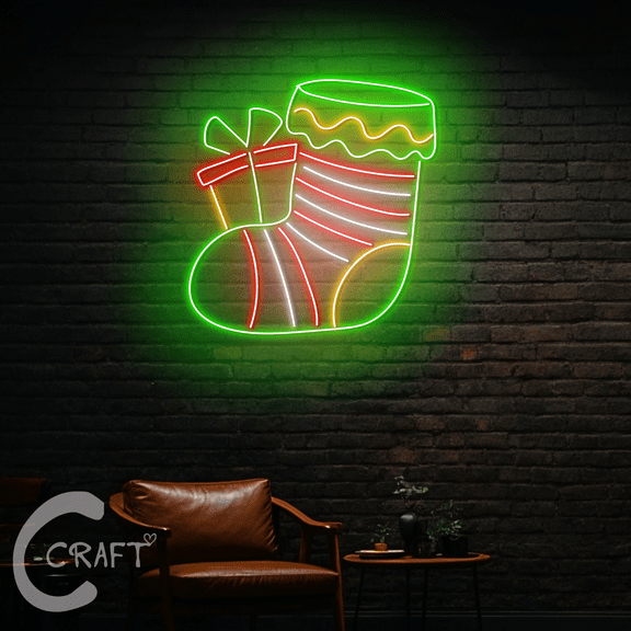 C-CRAFT Christmas Stocking Neon Led Lights 25 inch for Home Living Room Bedroom Decor