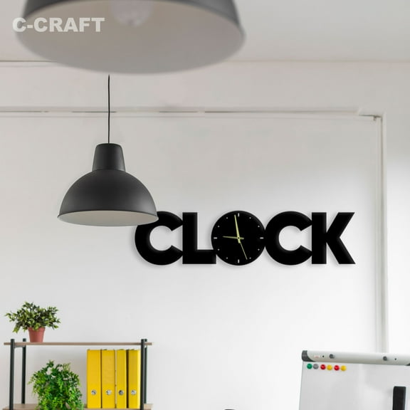 C-CRAFT Clock Text Shape Modern Wall Clock Silent 14 Inch for Living Room Wall Decor