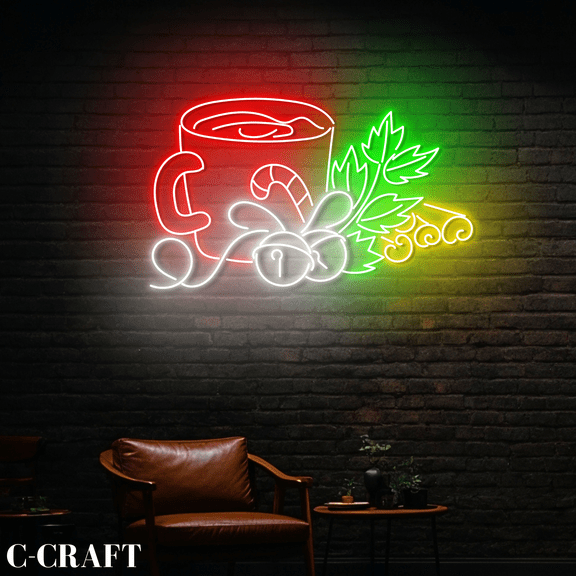 C-CRAFT Coffee Cinnamon Christmas Neon Led Light for Coffee Shop & Kitchen Wall Decor