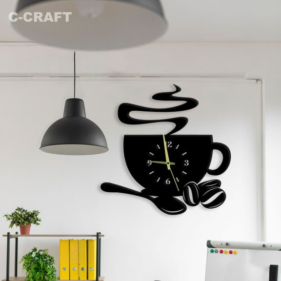 C-CRAFT Coffee Cup Modern Wall Clock Silent 14 Inch for Living Room Wall Decor