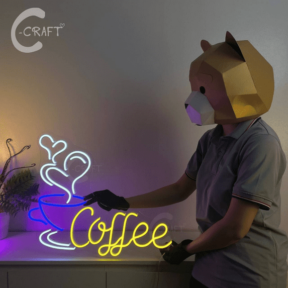 C-CRAFT Coffee Cup Neon Light Led Sign 35 inch for Coffee Shop, Home Bar Wall Art Decor