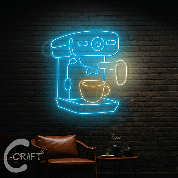 C-CRAFT Coffee Machine Neon Light Led Sign 23 inch for Coffee Shop Wall Art Decor