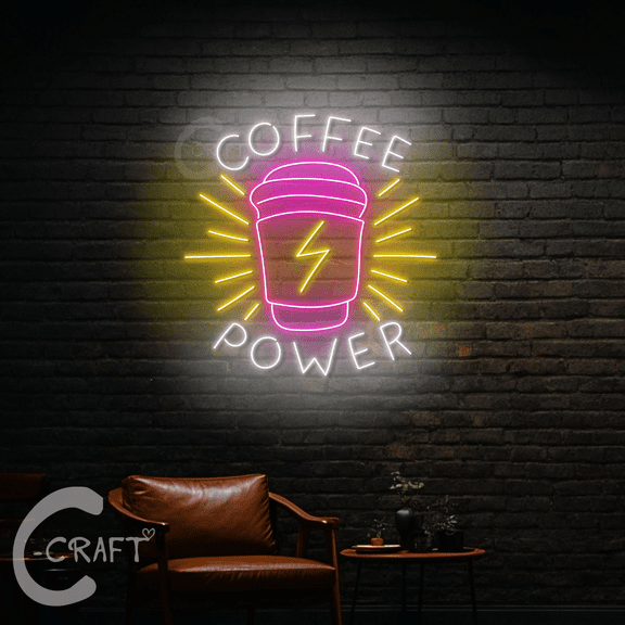 C-CRAFT Coffee Power Neon Sign Led Light Up 25 inch for Coffee Shop Wall Art Decor