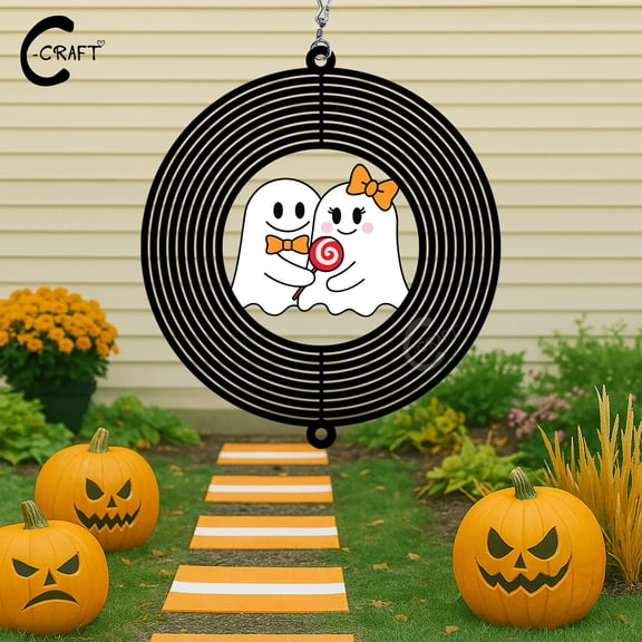 C-CRAFT Couple Ghost Wind Spinner 8 Inches, Spooky Yard Hanging Decoration for Halloween Vibes, Unique Gift for Couples