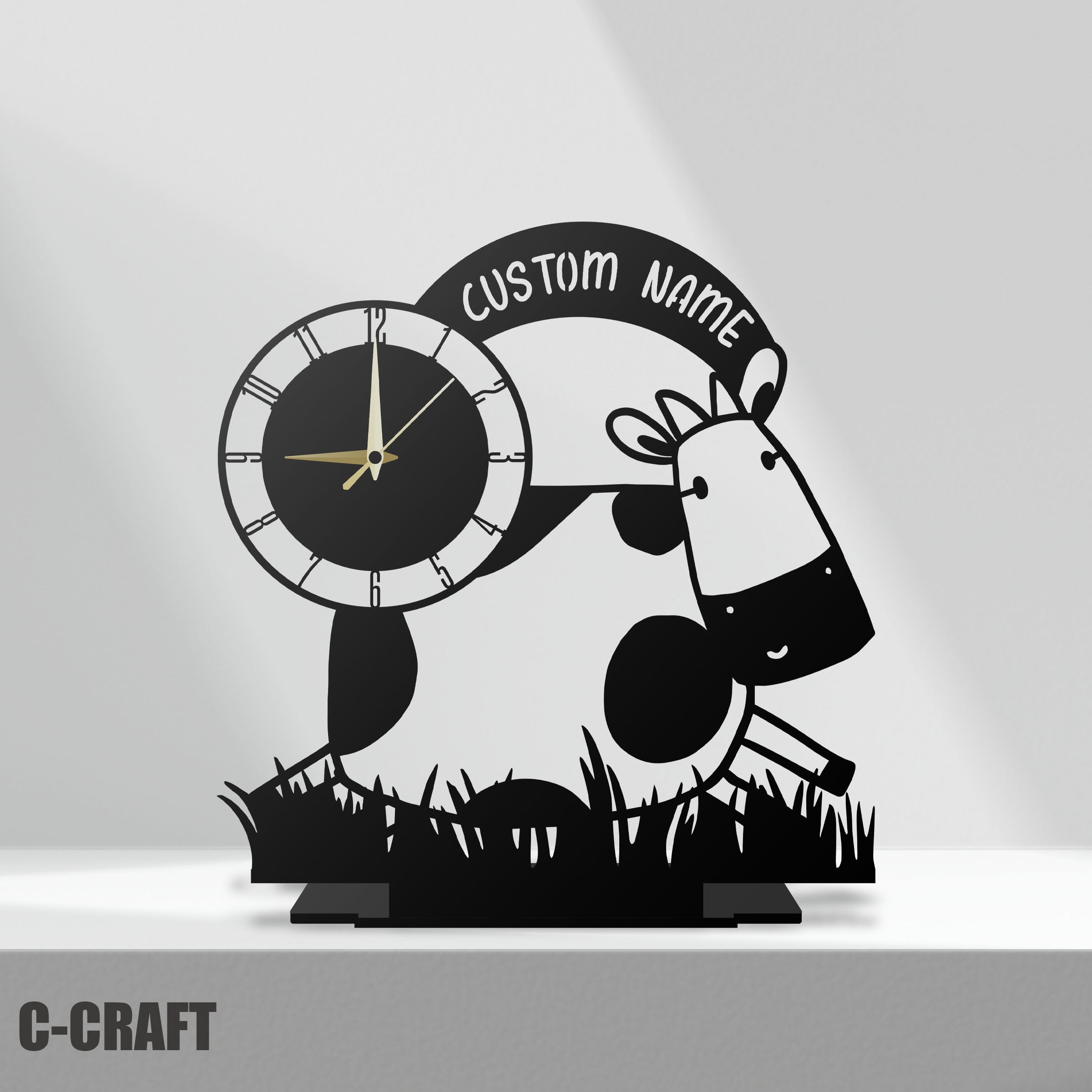 CCRAFT Cow Metal Modern Desk Clock 10 inch for Home Office Living Room