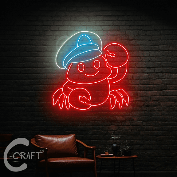 C-CRAFT Crab Captain Neon Light Led Sign 30 inch for Crab Seafood Restaurant Wall Art Decor
