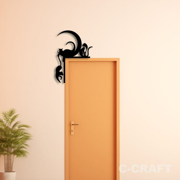 C-CRAFT Crescent Moon & Cat Metal Decorative Door Corner 8 inch For Home & Office Decor