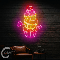 C-CRAFT Cupcake Valentine Neon Led Light Up 23 inch for Cake Shop Bakery Wall Decor