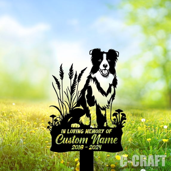 C-CRAFT Custom Border Collie Dog Memorial Metal Yard Sign Weather Resistant for Outdoor Decor