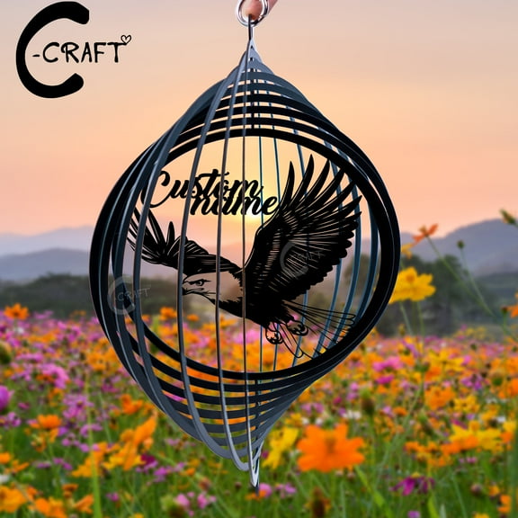 C-CRAFT Custom Eagle Metal Wind Spinner 8 inches for Eagle Lovers Outdoor Garden Decor
