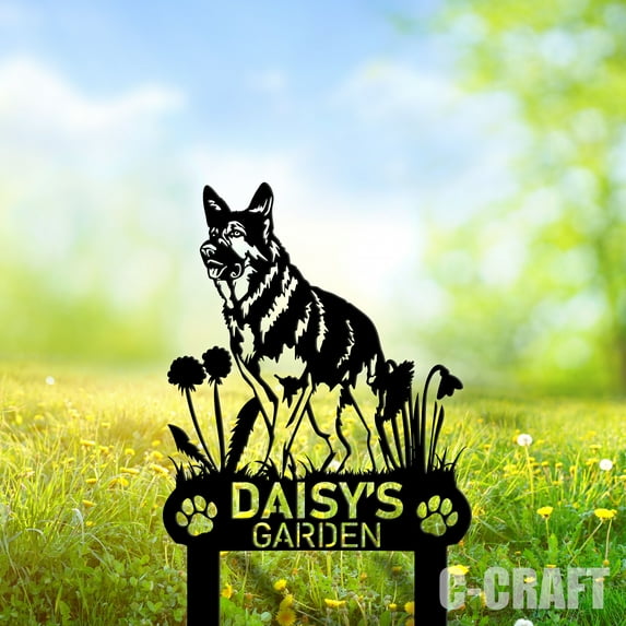 C-CRAFT Custom German Shepherd Metal Yard Sign Weather Resistant for Outdoor Garden Decor