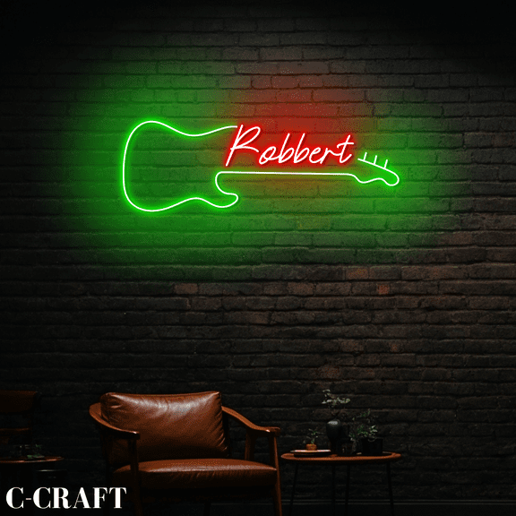 C-CRAFT Custom Guitarist Name Neon Led Light Wall Art for Guitar Music Club Decor