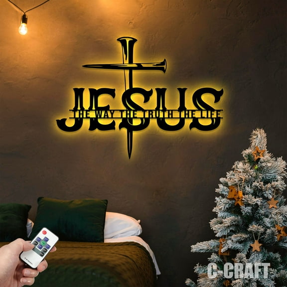 C-CRAFT Custom Jesus The Way The Truth The Life Christmas LED Metal Sign, Unique Wall Art Decor
