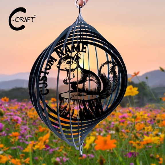 C-CRAFT Custom Squirrel Metal Wind Spinner 18 inches for Squirrel Lovers Outdoor Garden Decor