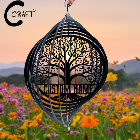 C-CRAFT Custom Tree Wind Spinner 14 inches Metal Sign, Memorial Wind Spinner Garden Decor
